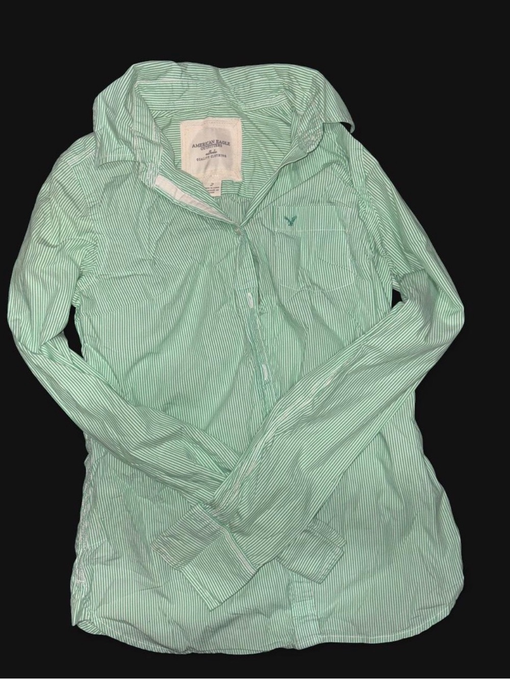 American Eagle Outfitters Light Mint & White Striped Button-Down Shirt